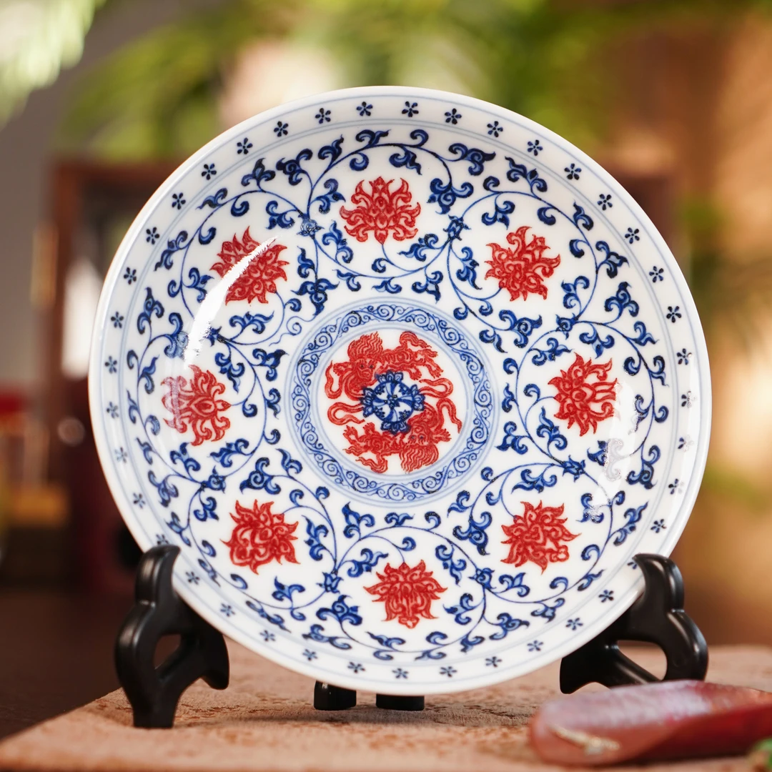 正德御窑刘建锋窑釉里红壶承品茗饮茶手绘陶瓷茶盘喝茶景德镇泡茶