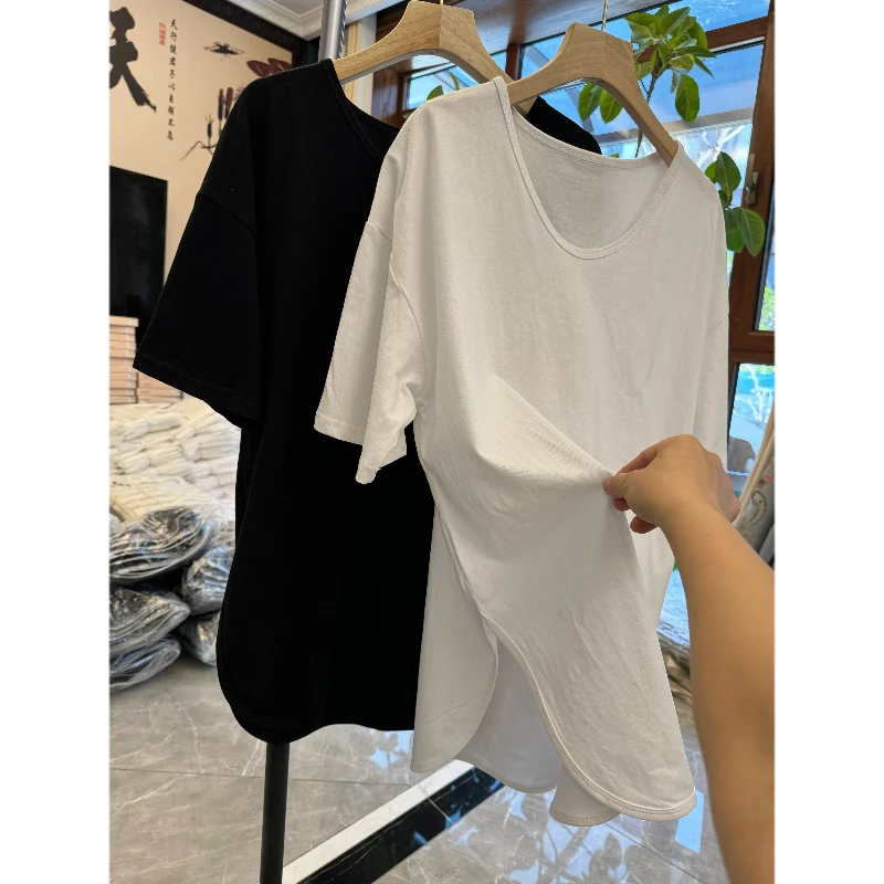 圆领开衩短袖t恤6011