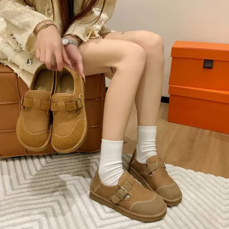 棕色复古勃肯鞋女2024年新款秋季舒适一脚蹬休闲单鞋圆头乐福鞋