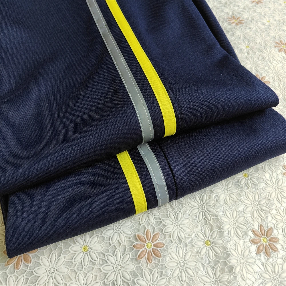 黄灰反光条校服裤子两条杠初中小学生藏蓝色灰黄条校服裤单层薄款