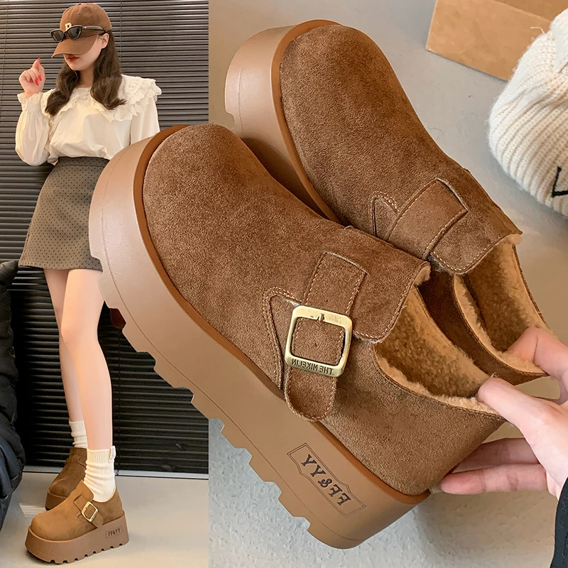 厚底增高勃肯鞋女加绒保暖雪地靴2024新款冬季休闲乐福鞋毛毛棉鞋