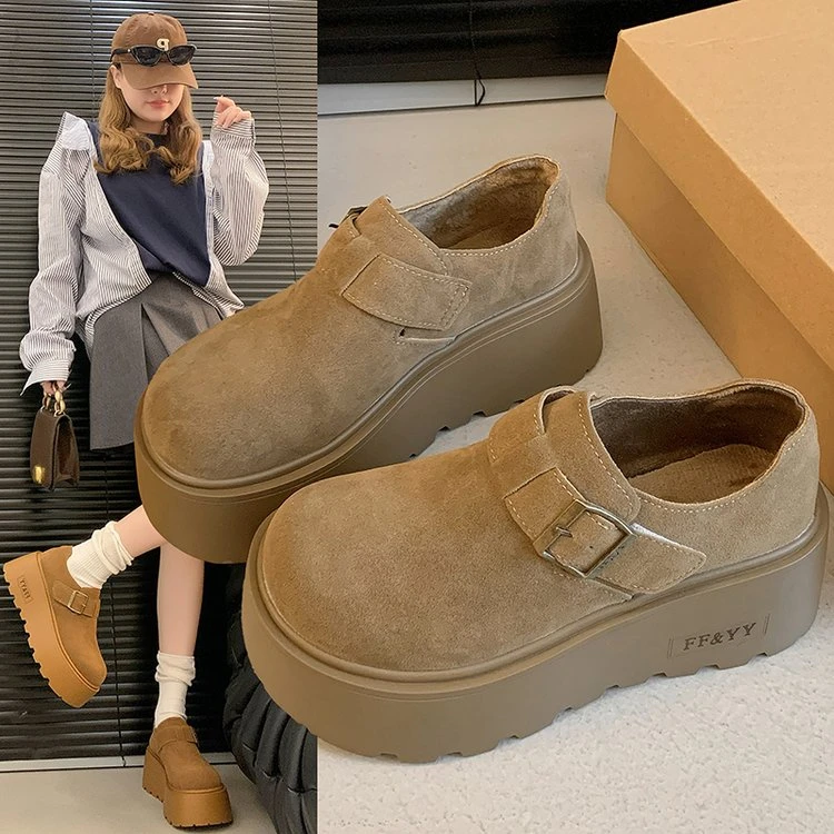 松糕厚底增高女鞋勃肯鞋2024新款秋冬季复古一脚蹬乐福鞋博肯单鞋