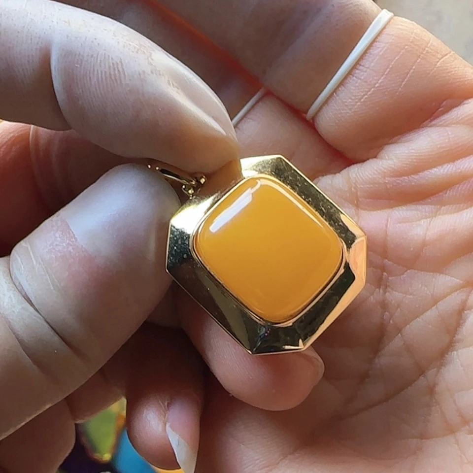 【闪购商品】琥珀颈饰银S925镀金镶嵌