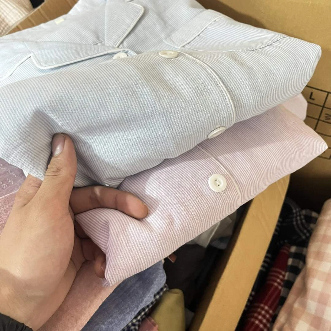 【出口日本】棉双层纱睡衣套装女款家居服睡衣春秋夏季条纹款日式