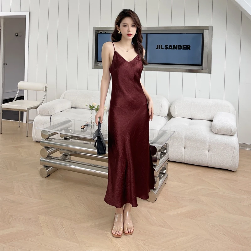 【栖谷】醋酸肌理纹夏季吊带连衣裙高贵女装背性感轻高端女装裙子女