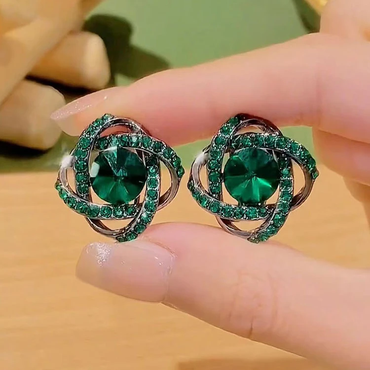 锌合金耳饰 复古气质缠绕绿色耳钉女百搭设计感耳环新款爆款耳坠