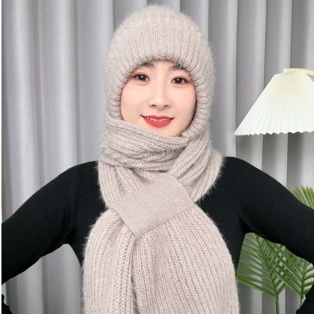 冬季帽子冬天加绒百搭一体保暖女毛线帽风雪帽针织防寒秋冬护耳帽