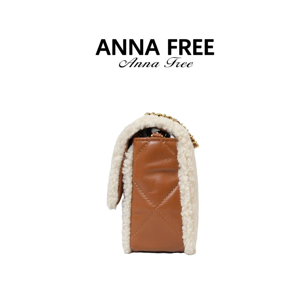 ANNA FREE 新款毛毛包菱格拼接方胖子手提包Z8389