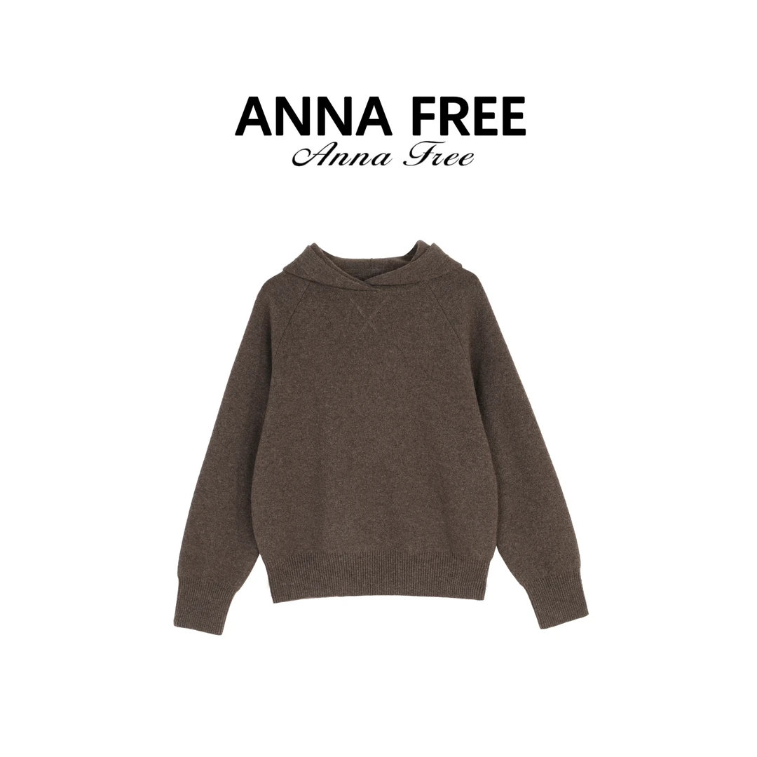 ANNA FREE【第七感】慵懒风连帽宽松休闲气质针织上衣Z8345