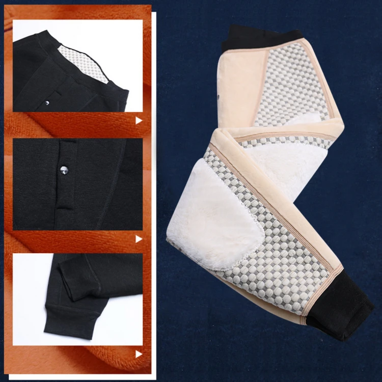 冬季男士三层加厚按摩颗粒保暖裤膝盖防风棉裤御寒高腰修身打底裤