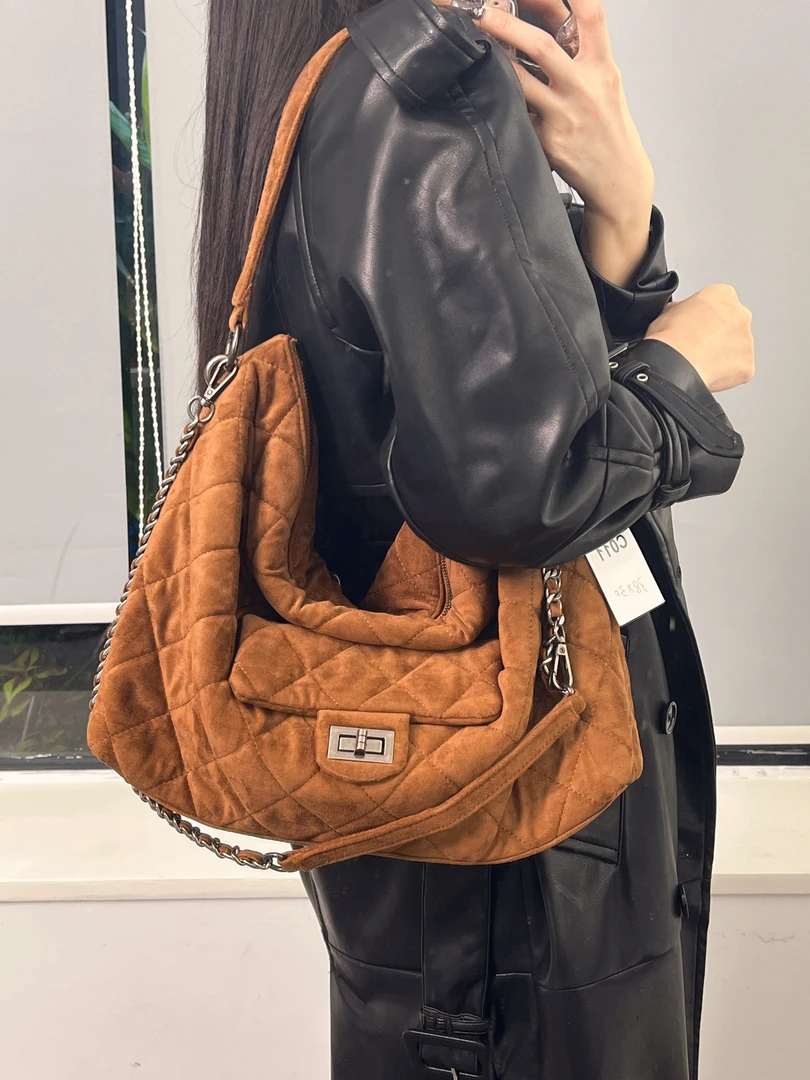 鱼子酱女包百搭-K153-绒棕秋冬小众斜跨肩包时尚网红休闲潮流ins