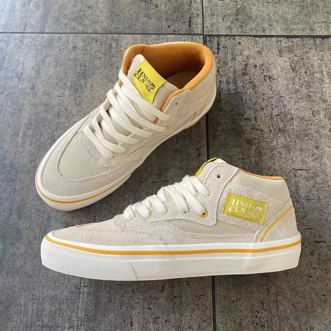 【高品质牛皮】HALF米白色个性拼色真皮牛皮中帮男女板鞋复古休闲鞋