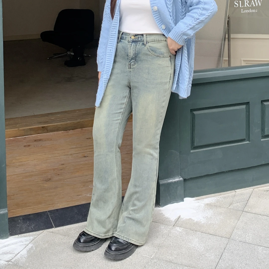 氛围神裤｜大码加绒微喇牛仔裤女秋冬季大码胖mm高腰遮胯喇叭裤