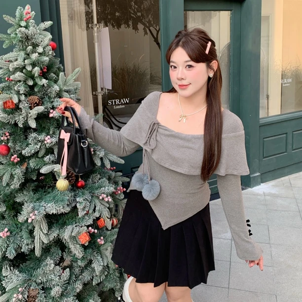 绮丽之梦｜大码胖mm纯欲辣妹风甜美套装女2024秋季新款长袖上衣