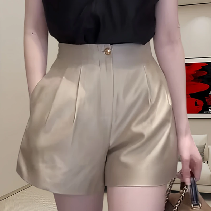 情雅玲妈妈装时尚阔腿裤女夏季新款纯色口袋休闲裤百搭洋气短裤
