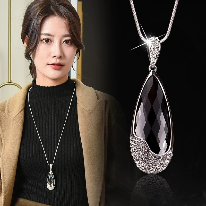 合金项链 新款毛衣链秋冬百搭简约长款大水滴项链女挂件衣服配饰
