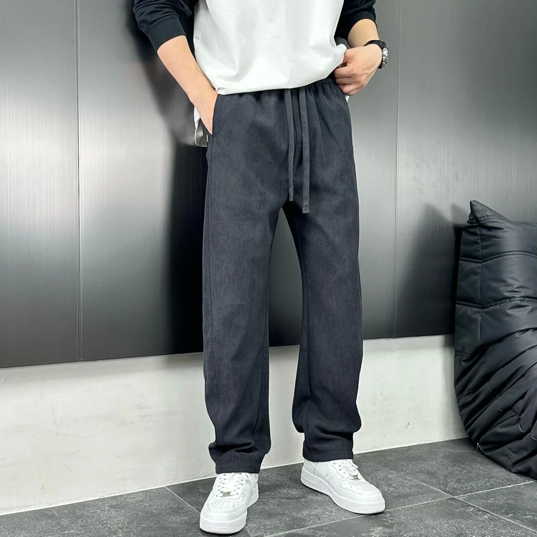 3125/新款冬季加厚加绒男士时尚潮流百搭休闲宽松直筒弯刀长裤