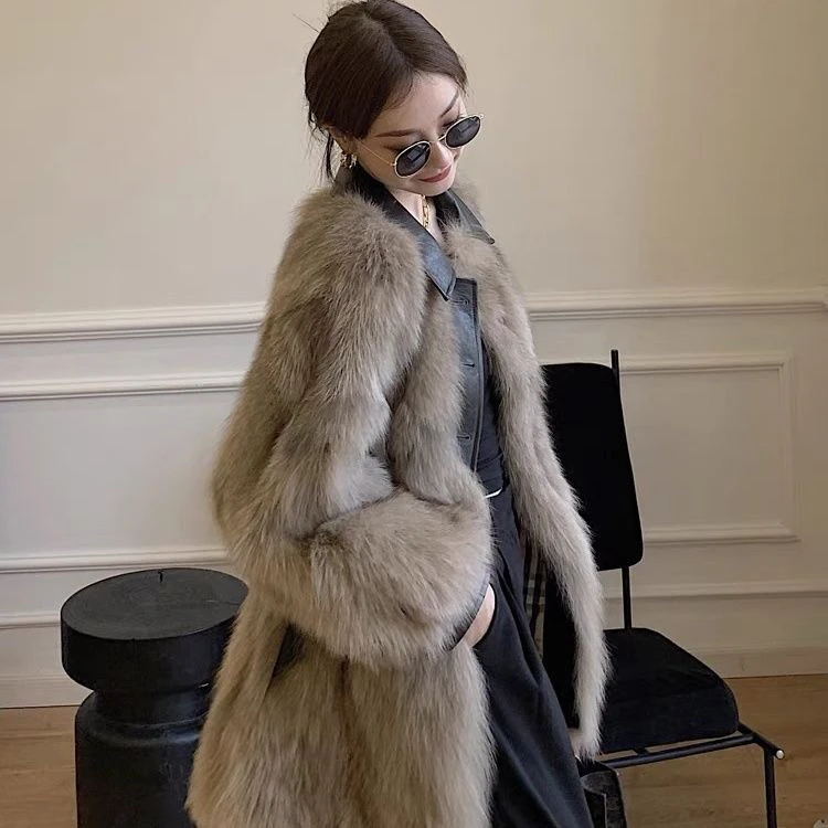 女年轻中长款毛毛外套仿狐狸毛加厚冬季大衣