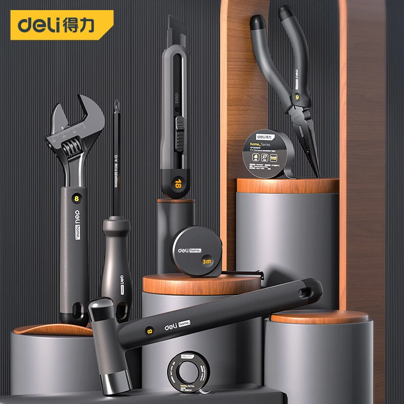 得力home系列8件套 家用手动工具箱套装美工刀卷尺螺丝批 HT0008