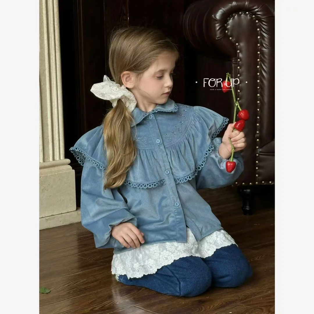 [FOR UP]冬季新款法式花藤刺绣加绒娃娃衫244-FU-69827星辰蓝