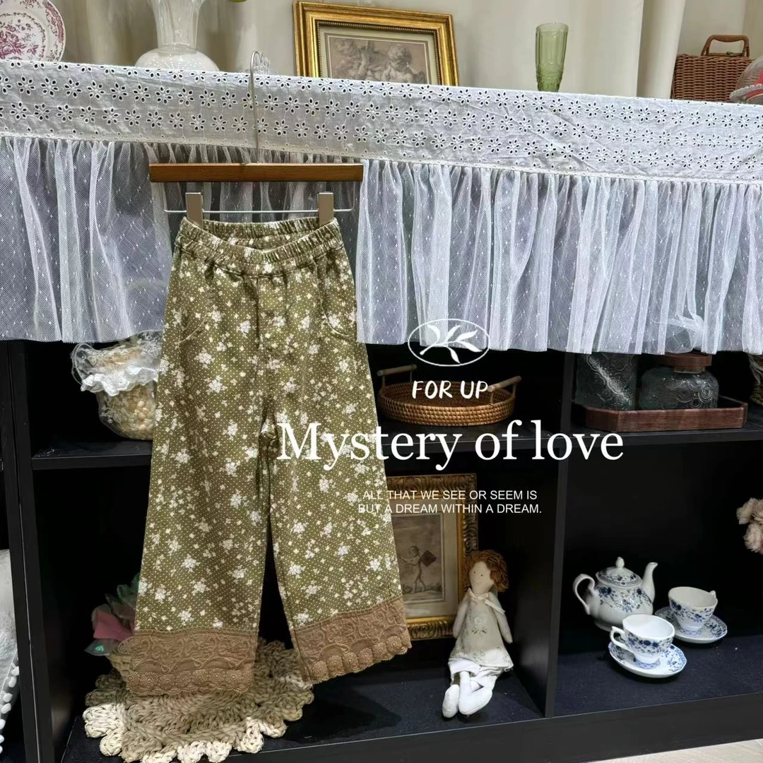 【现货】243-FU-79086秋姜黄 [FOR UP]法式妮奥花束花边长裤