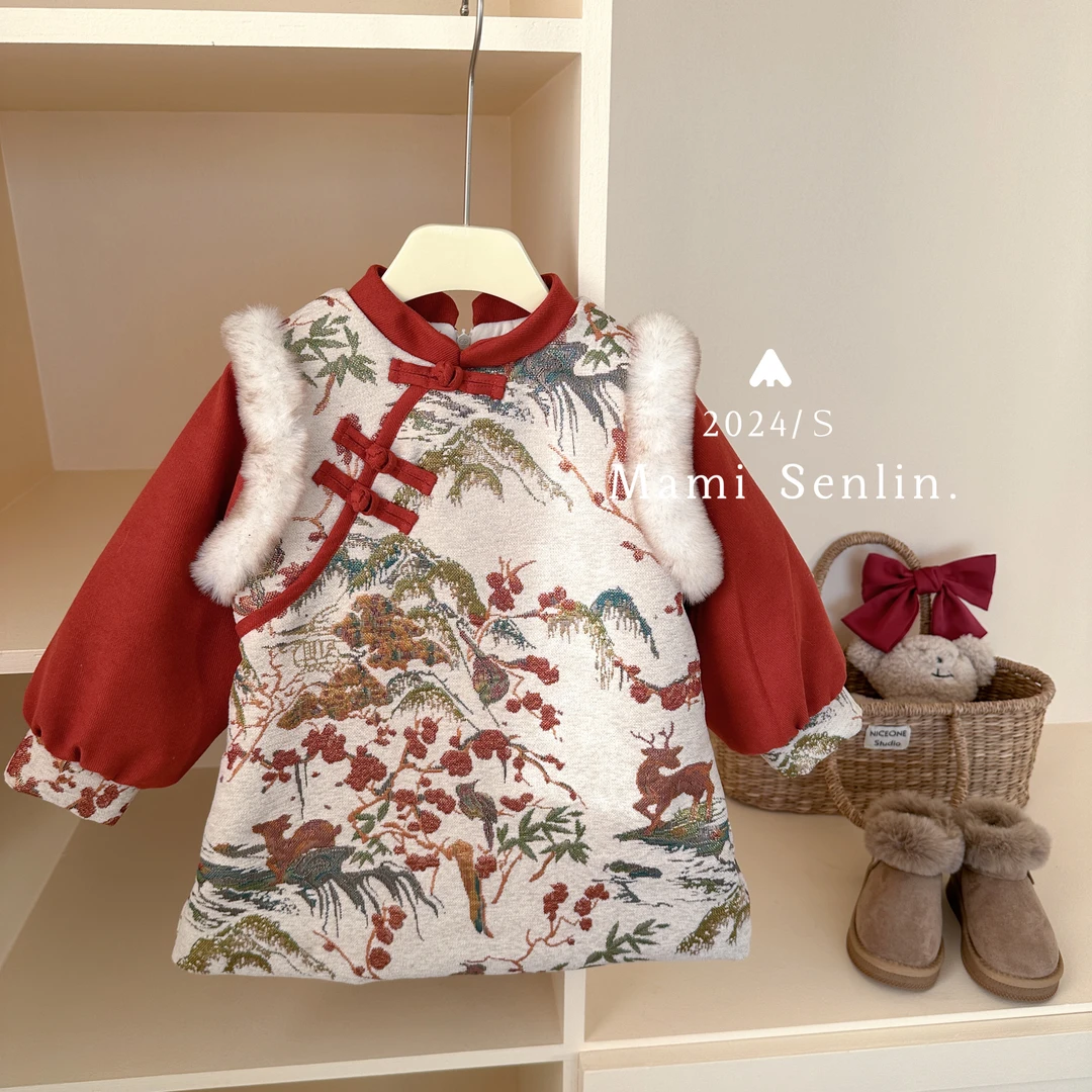 【现货】2024年冬季新款童装加厚保暖年款旗袍裙 244-MMSL-244231