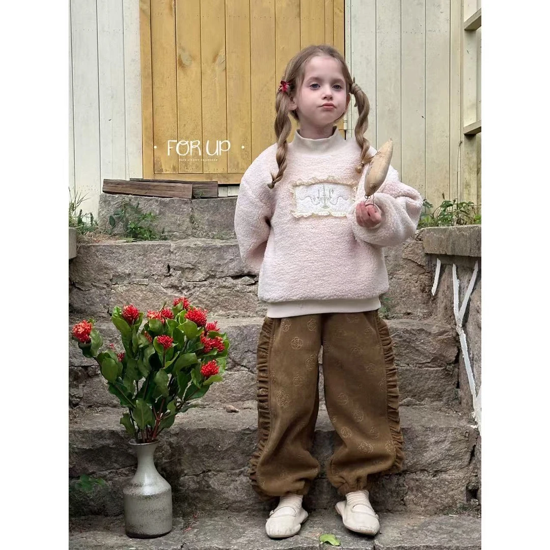 [FOR UP]冬季新款法式薇莉刺绣毛毛卫衣244-FU-69821奶油米