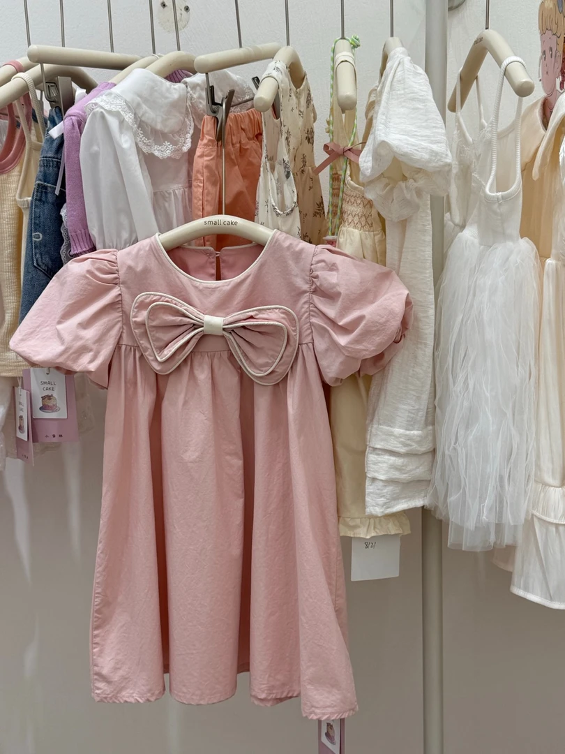 【现货】242-SC-8166粉色  童装2024年夏季新款儿童蝴蝶结连衣裙