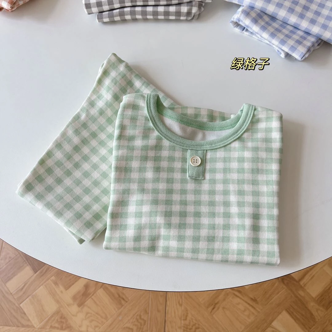 【现货】244-MTZI-2017绿格子 童装2024年冬季新家居服套装