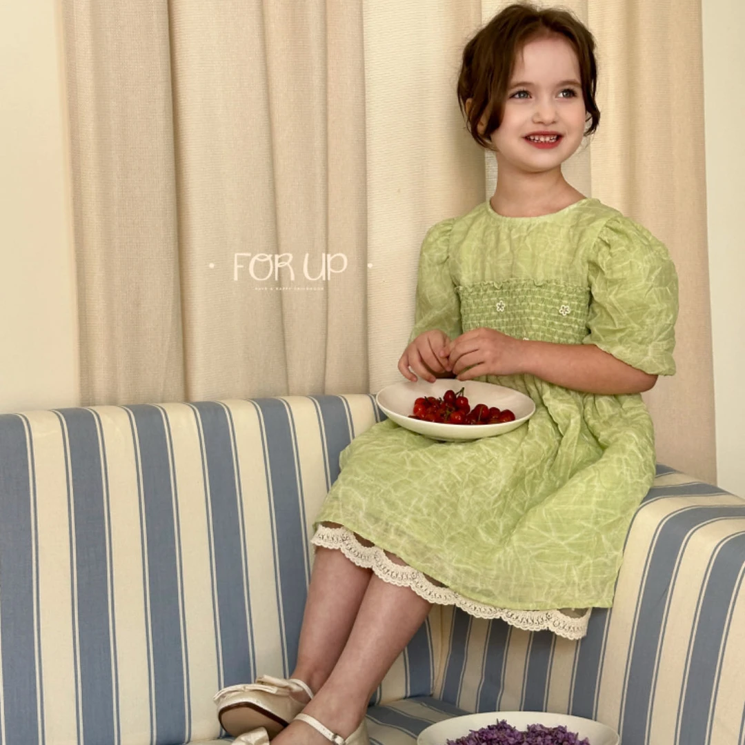 【现货】242-FU-89010青果绿 法法式安妮花海宫廷风连衣裙夏季童装