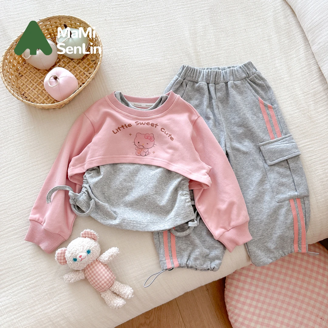 243-MMSL-243065  童装2024秋季新款轻奢休闲卡通小猫三件套套装