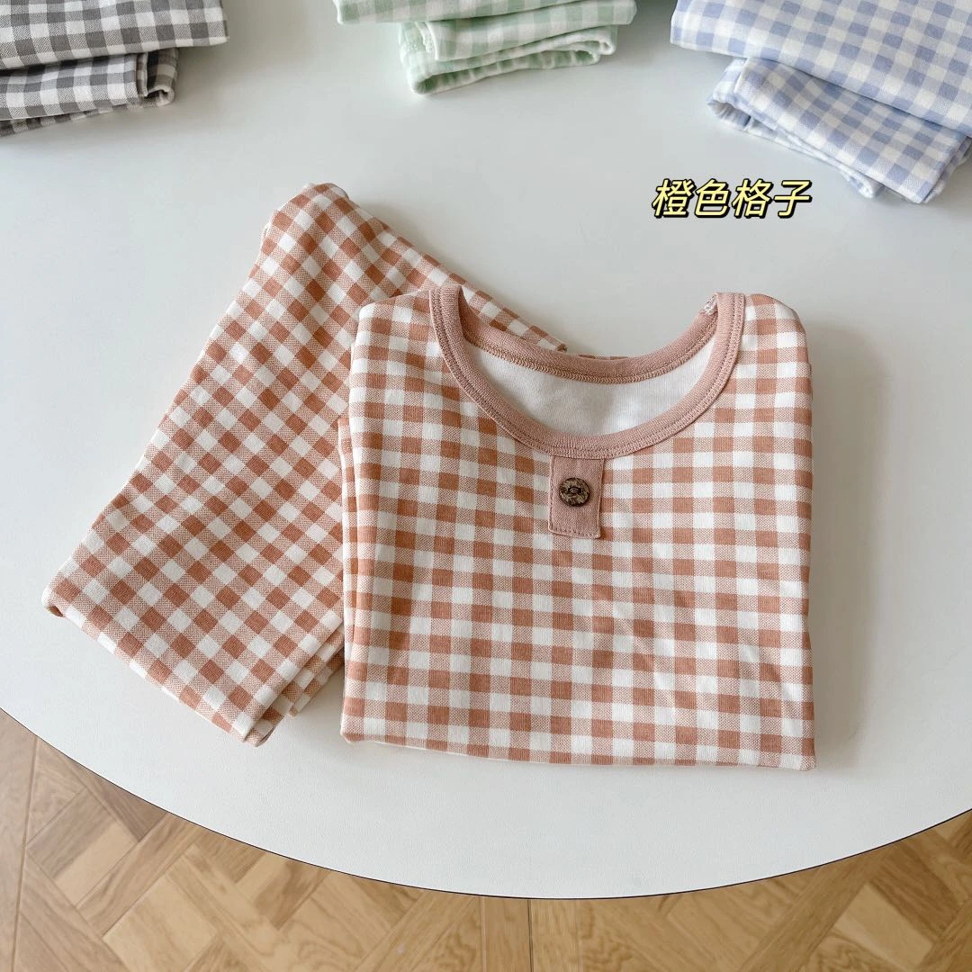 【现货】244-MTZI-2017橙色格子 童装2024年冬季新家居服套装
