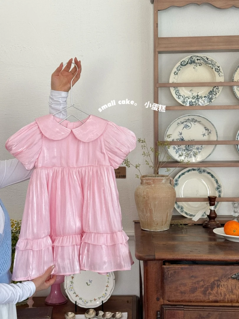 【现货】242-SC-8109粉色  童装2024年夏季新款翻领连衣裙