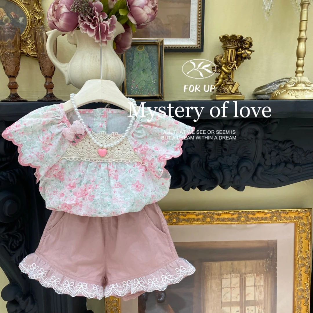 【现货】242-FU-89092香蜜粉   法式露娜花海波浪刺绣娃娃衫上衣