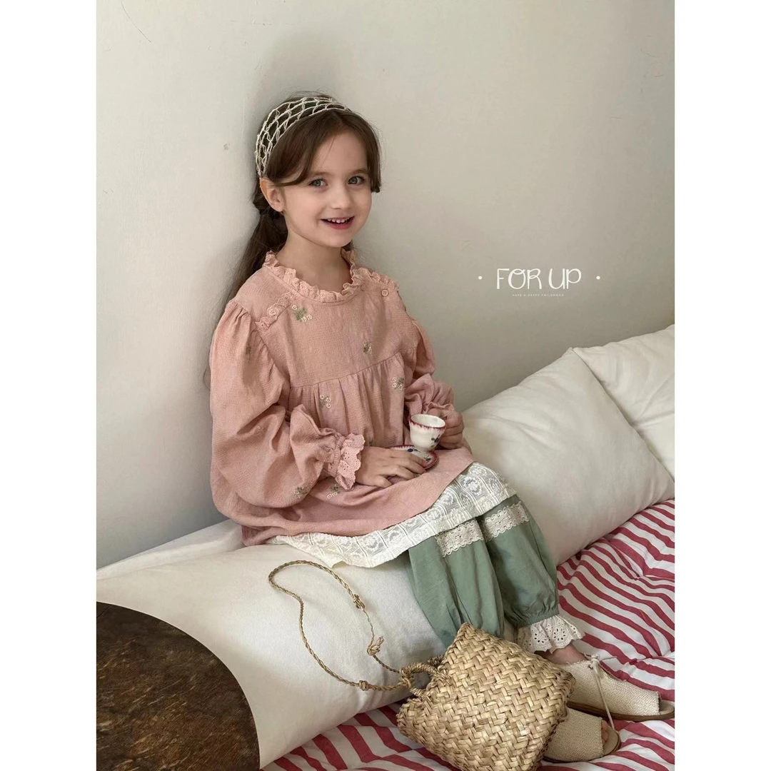 【现货】241-FU-99016芍药粉 法式甜美恩娜花朵刺绣娃娃衫春季新款