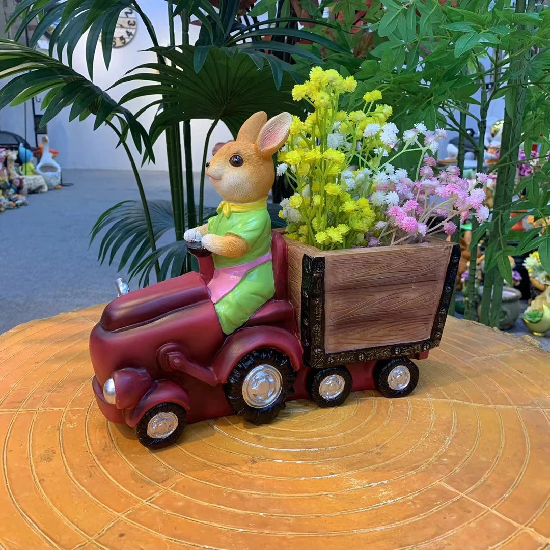 兔子骑车卡丁车树脂花盆