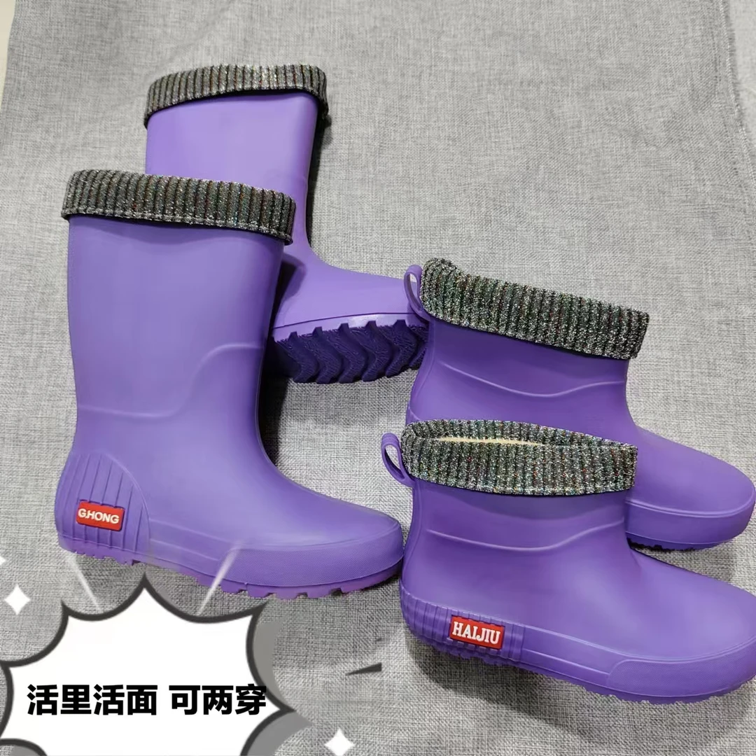 秋冬女款保暖雨靴防滑中筒轻便韩版女士加绒短筒防水鞋