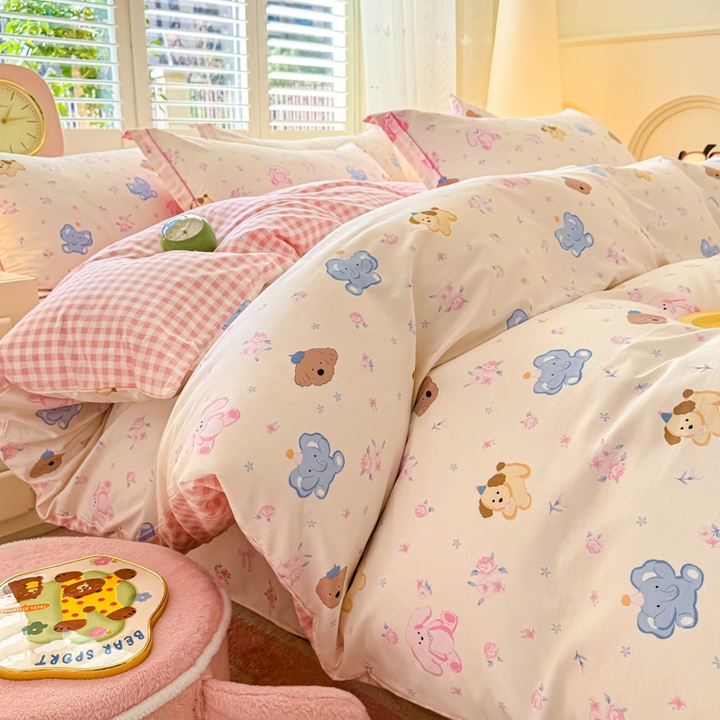 小清新100%纯棉四件套单人学生宿舍三件套全棉斜纹被套床单床裙款