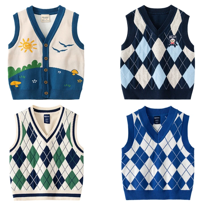 儿童针织马甲男童时尚背心春秋宝宝学院风女童毛衣春冬洋气针织衫