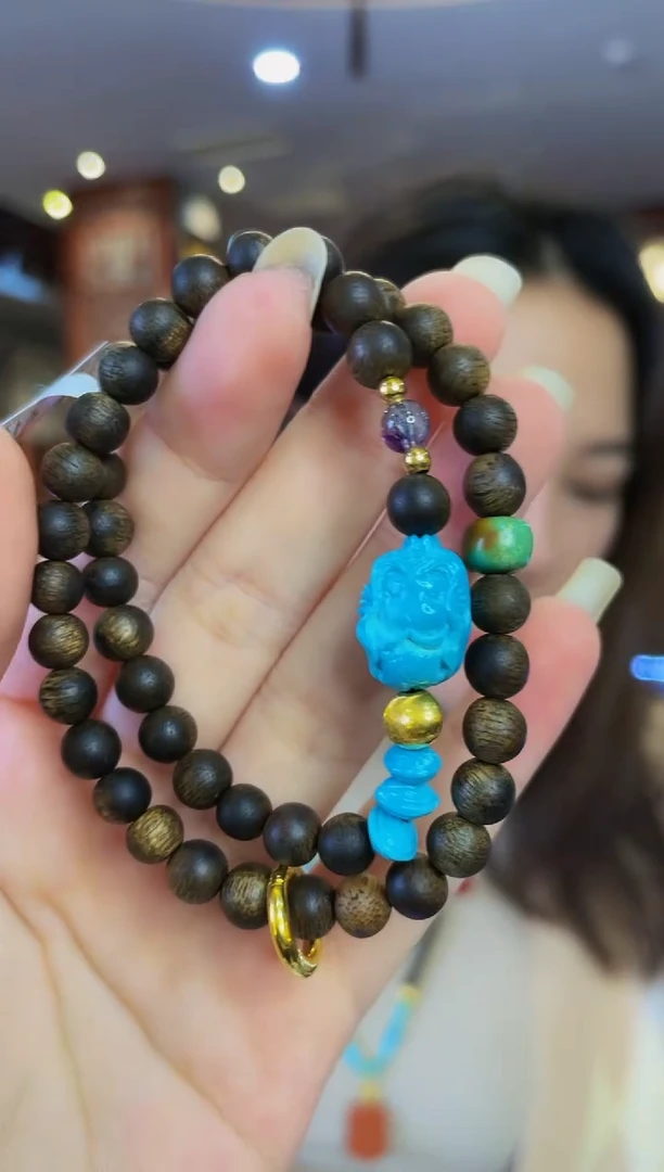 【闪购商品】沉香手串沉水白奇楠0.6松石雕美人鱼JQ0712