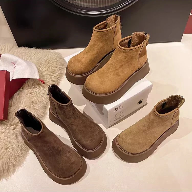 复古厚底加绒棉鞋女2025年冬季厚绒舒适丑萌勃肯鞋芒果头短靴女靴