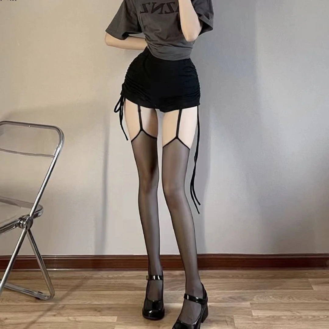 【吊带袜2025黑色】丝袜拼色一体式吊带女轻薄袜子网红女主播宝宝