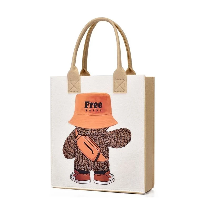 新款网红卡通毛毡包小红书爆款印花可爱手提包大容量毛毡手提袋