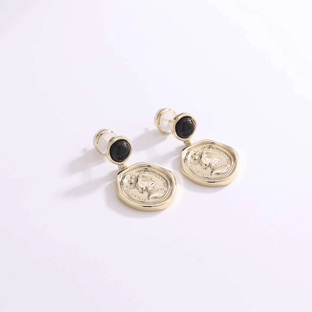 铜合金耳饰 【HevinStudio】原创女王钱币轻奢复古百搭耳钉E291