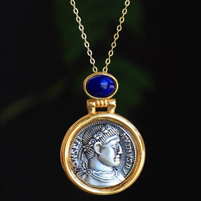 铜合金合成锆石项链 古罗马希腊古币耳环项链