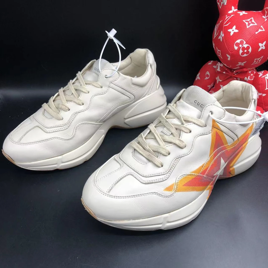 【聚星折扣】GUCCI/古驰95新男休闲舒适百搭橙红双G老爹鞋42.5欧ao