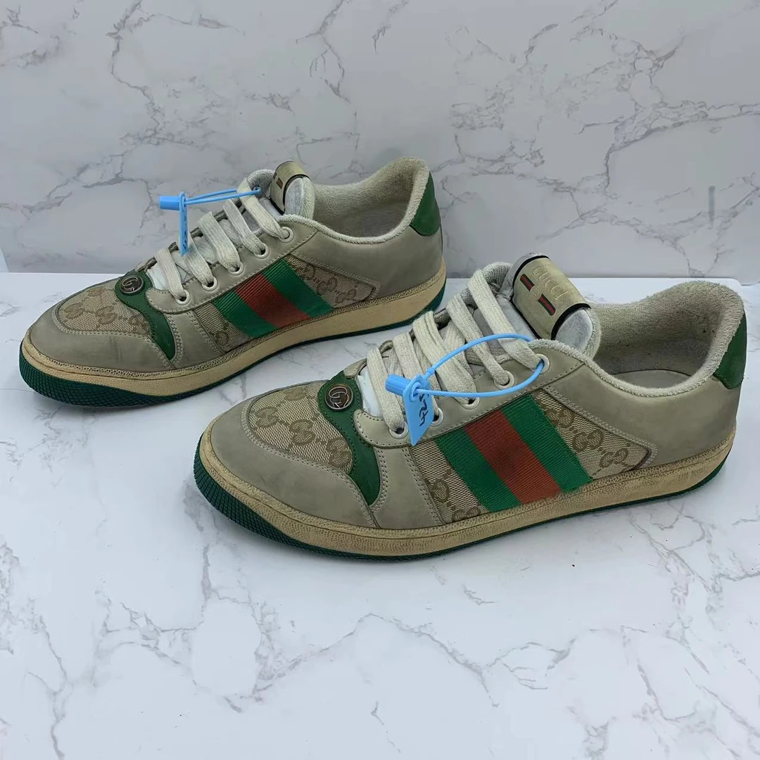 【聚星折扣】GUCCI/古驰95新灰绿老花时尚休闲舒适百搭脏脏鞋