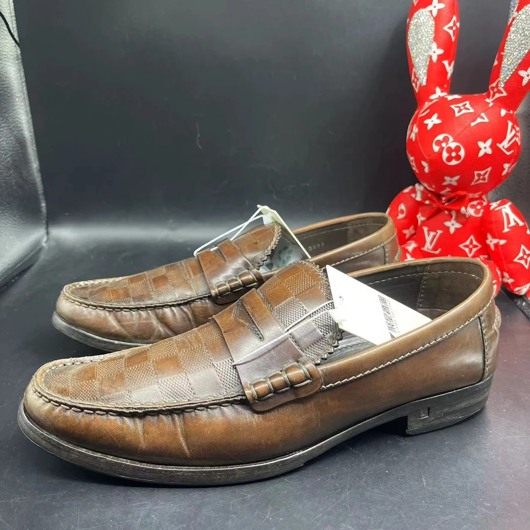 【聚星甄选】LouisVuitton/路易威登男士棕棋盘格皮鞋42.5码 ddm572