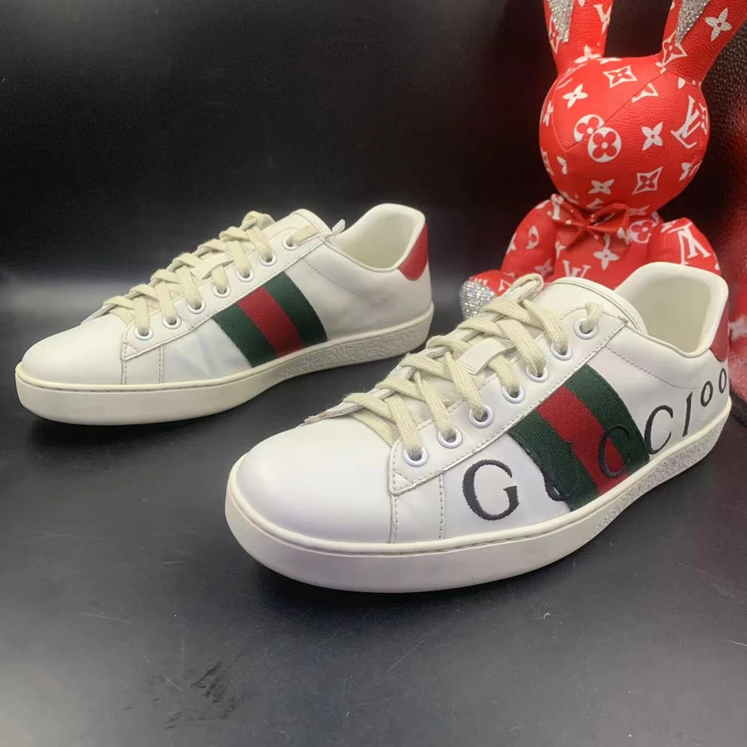 【聚星折扣】GUCCI/古驰95新男士休闲时尚舒适白色字母板鞋41欧码