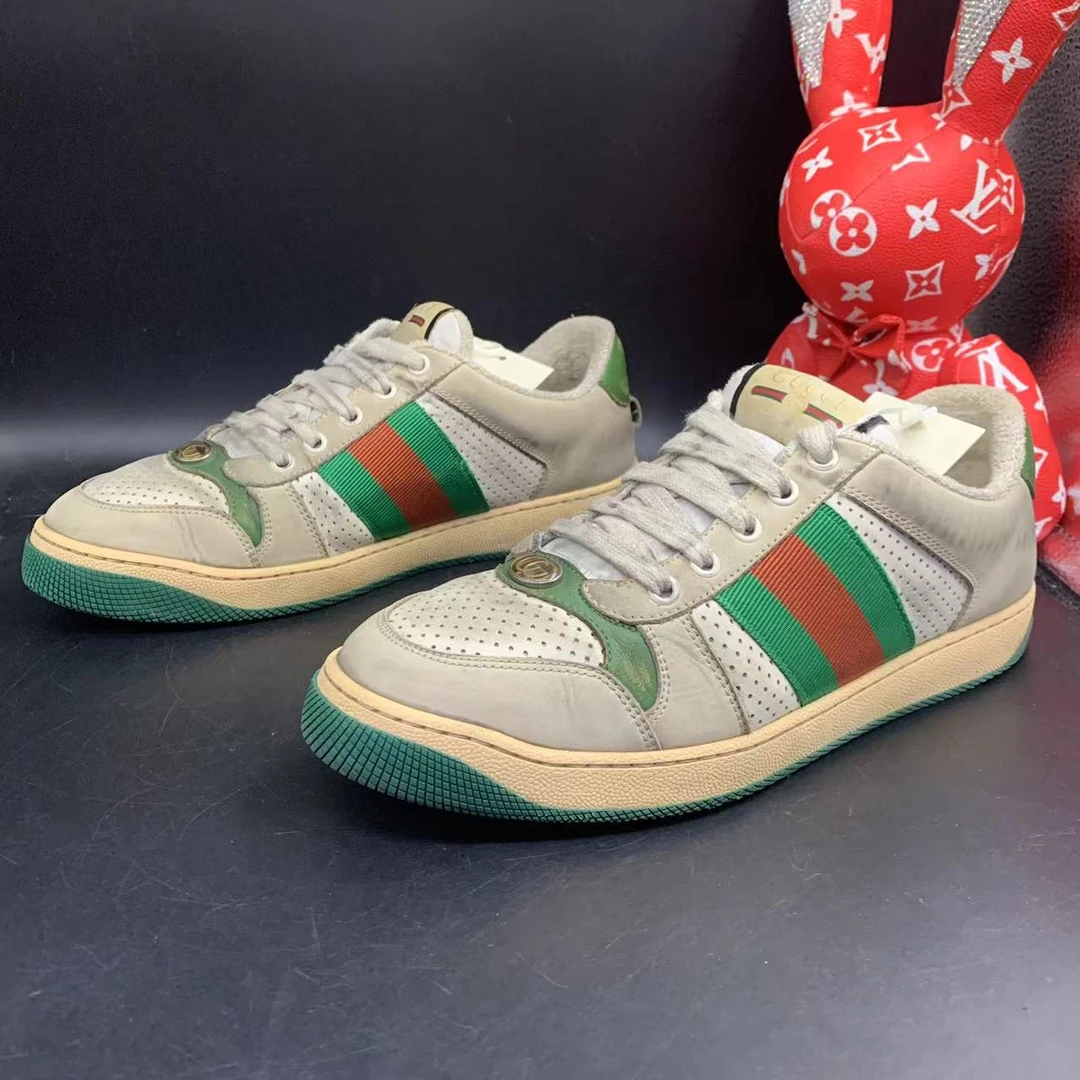 【聚星折扣】GUCCI/古驰95新男休闲穿孔白色脏脏板鞋42.5欧码ddm